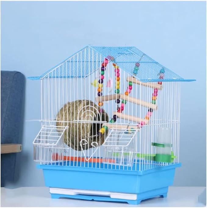 Bird Cage Metal Iron Bird Cage Portable Bird Carriers Small Ornamental House Birdcages for Small to Medium Birds Bird Nests Novel Design，Blue a