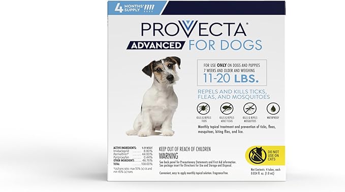 Provecta® Advanced for Medium Dogs (11–20 lbs) Flea and Tick Topical Treatment, 4-Month Supply