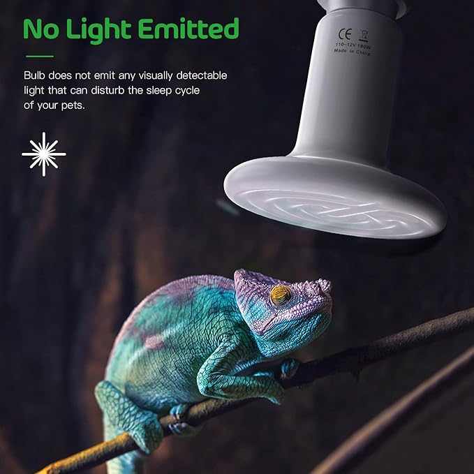Simple Deluxe Ceramic Heat Emitter 100W Reptile Heat Lamp Bulb No Light Emitting Brooder Coop Heater for Amphibian Pet Snake Turtle & Incubating Chicken, No Harm, Color White, 1 Pack