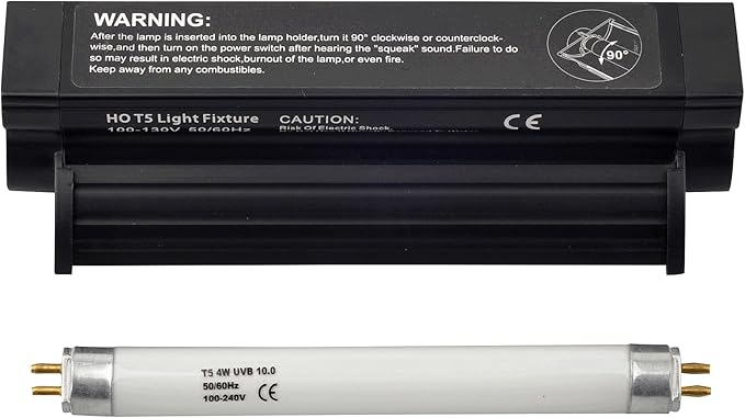 Sundew UVB 10.0 T5 Strip Reptile Habitat Light Fixture Combo Kit with Fluorescent Tube for Terrarium (4-Watt/6.5 Inches)