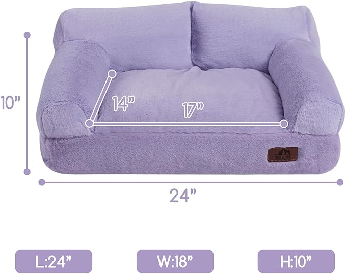 Hollypet Fluffy Dog Cat Bed Pet Couch Beds Plush Soft Warming Washable Puppy Bed for Small Medium Dogs and Large Cats, Light Purple, 24" L x 18" W x 10" Th