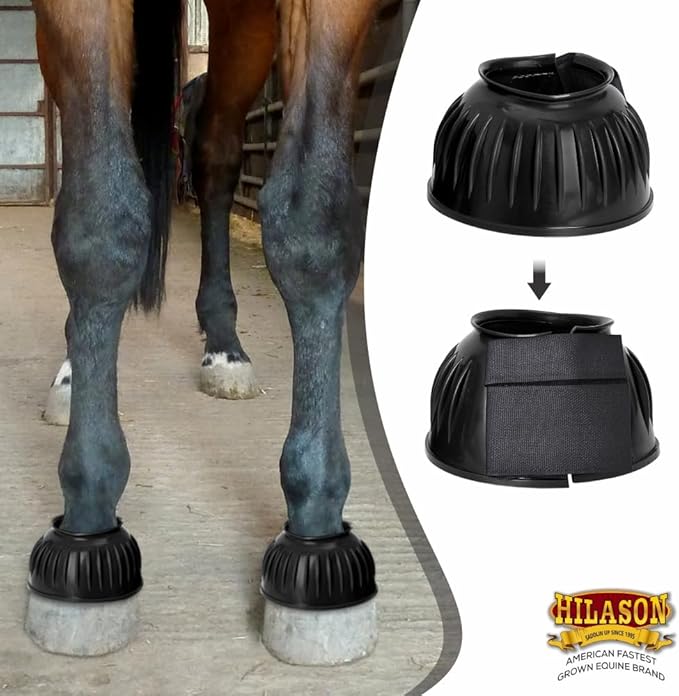 HILASON Western Horse Rubber PVC Ribbed Double Hook and Loop Bell Boots Training Protective Shock Absorbing Leg