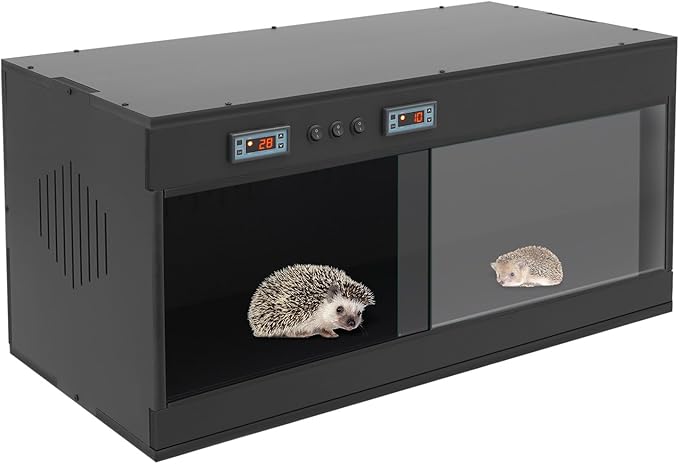 Reptile Breeding Box, Dual-Zone Temperature Controlled Terrarium Precision Thermostat Large PVC Glass Habitat with 3 E27 Lighting Heating Enclosure for Reptile Incubation Daily Feeding Display (Black)