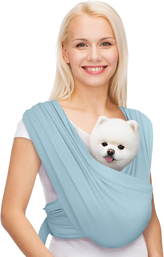 AnccoPlus Dog Carriers for Small Dogs, Front Facing Dog Sling Carrier, Hands Free Cat Carrier, Size Adjustable, Reducing Back Pain, Premium Cotton, Safe and Soft Dog Carrier (Plus, Baby Blue)