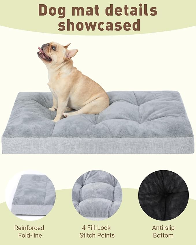 NUPIDA Washable Dog Bed for Extra Large Dogs, XXL Crate Bed Plush Pet Kennel Pad with Non-Slip Bottom, Pet Sleeping Mat, 47x29 Inch, Light Gray