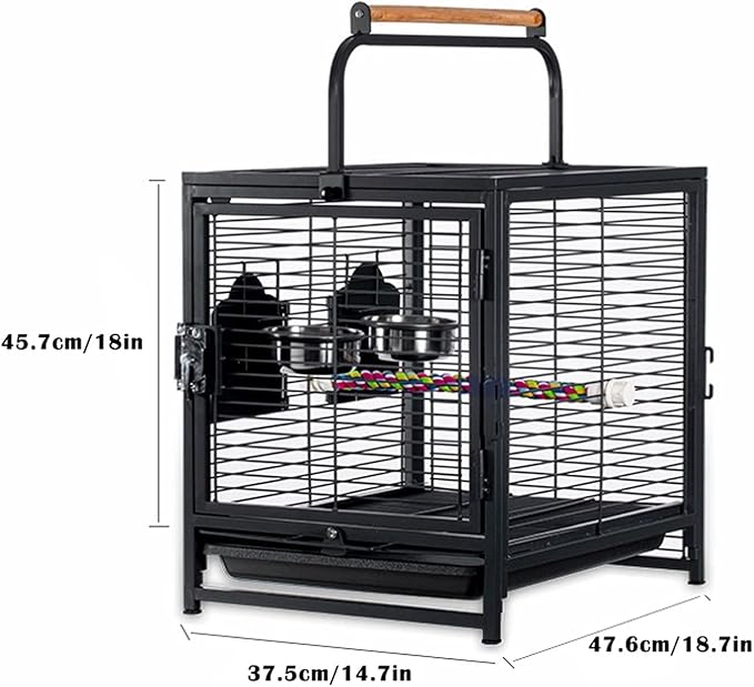 Flight Cage Portable Bird Carrier Parrot Travel Cage with Feeding Cups Metal Breathable Travel Cage Lightweight Bird Carrier for Indoor Outdoor Bird Cage