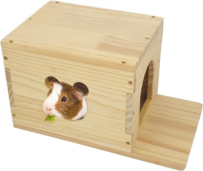 Pet Chinchilla House with Platform, Guinea Pig Cage Wooden Hut, Bunny Houses and Hideouts with Window, Small Animal Hideout for Hedgehog, Kitten, Squirrel, Sugar Gliders, Rabbit