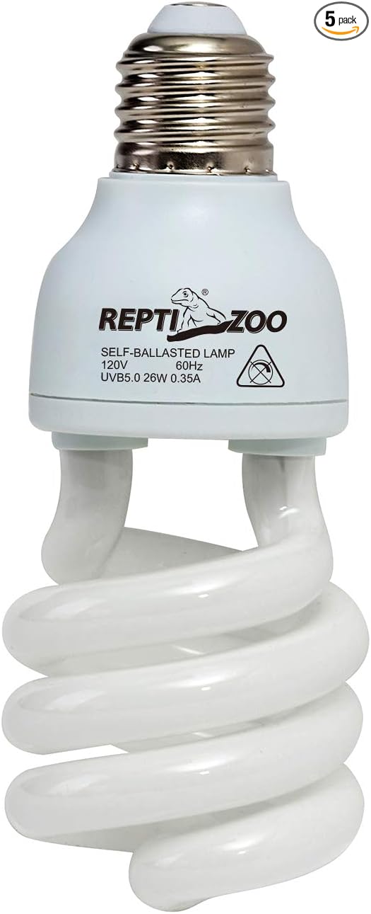 REPTI ZOO Energy Saving Lamps UVB Bulb,Spiral Compact 15 Watts 26 Watts UVB 5.0 Reptile Light Bulb Fit for Rainforest Type Reptile/Snake/Lizard/Insect/Turtle/Tortoise