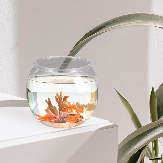 POPETPOP Small Plastic Fish Bowl (6 Inch) - Shatterproof Clear Round Aquarium for Betta, Shrimp, or Moss Balls - Versatile Bubble Bowl, Candy Jar, Terrarium & Desk Centerpiece for Home Office Decor