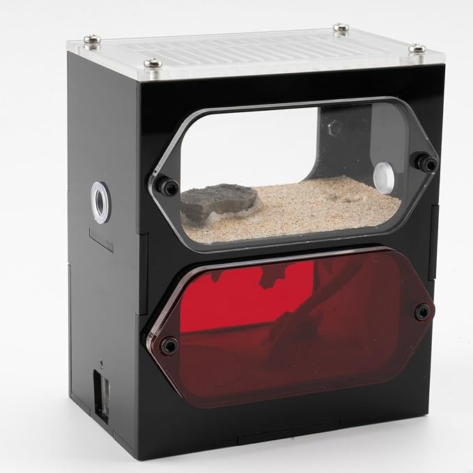 Acrylic Ant Farm Nest – Vertical Observation Formicarium with Red Cover and Simulated Tunnel Structure, Stackable Modular Ant Habitat