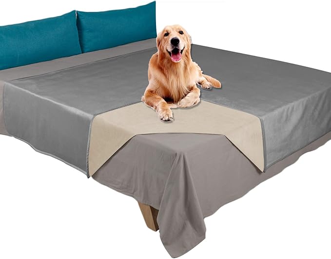 Ameritex Pet Bed Blanket Reversible 100% Waterproof Velvet Super Soft for Sofa and Bed (40x60 Inches, Light Grey+Beige)