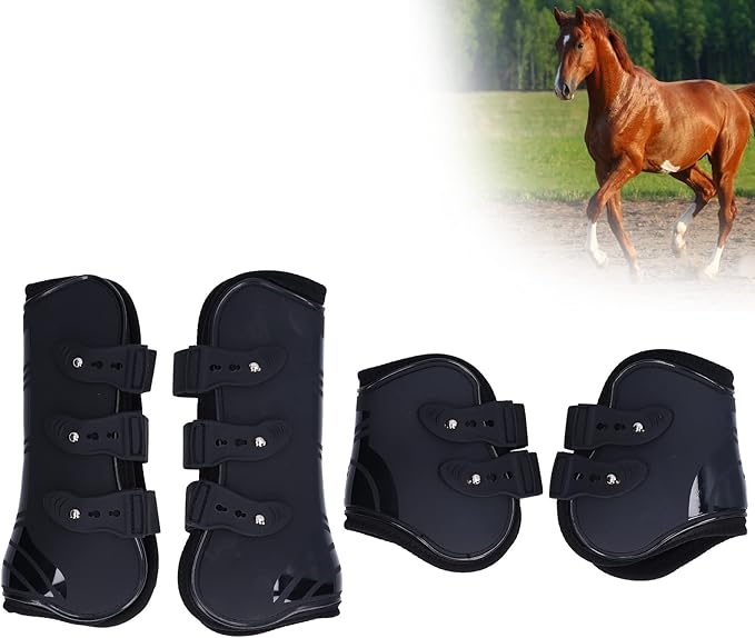 Horse Boots, 4Pcs PU Shell Protective Horse Tendon Boots, Horse Splint Boots for Front Legs and Rear Legs, Protective Horse Leg Wraps, Leg and Support for Riding, Jumping(XL)