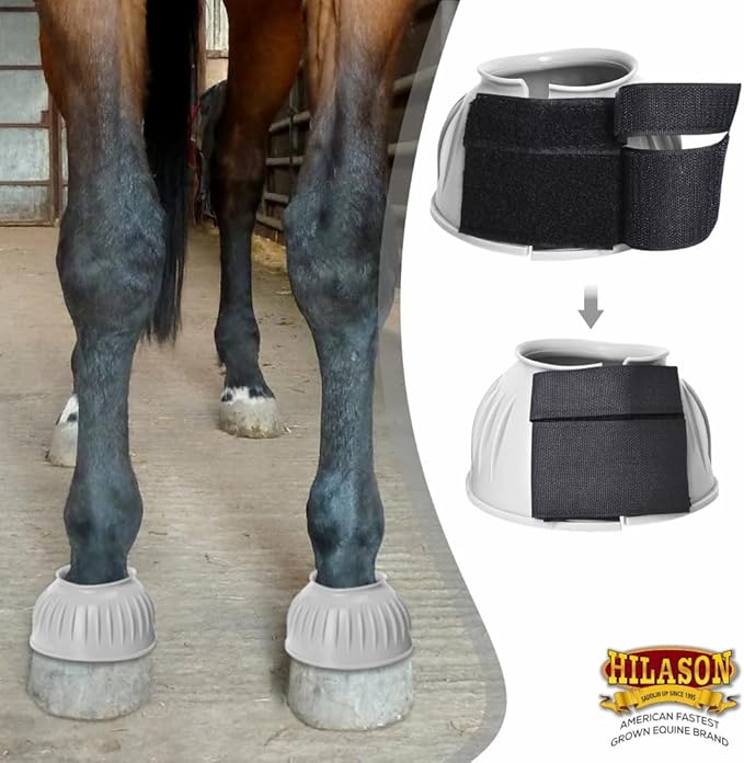 HILASON Western Horse Rubber PVC Ribbed Double Hook and Loop Bell Boots Training Protective Shock Absorbing Leg