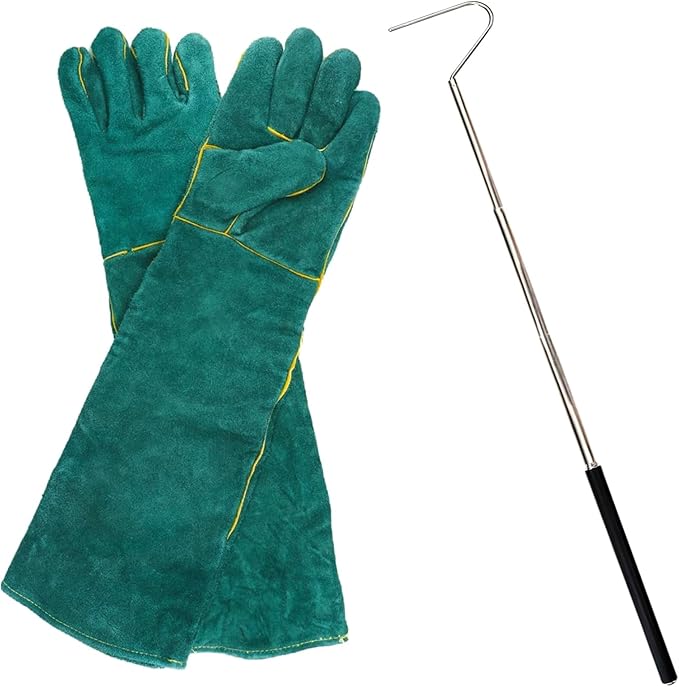 Hamiledyi Animal Handling Gloves Bite With Hook Proof Reinforced Leather Padding Dog Cat Scratch Bird Falcon Protection Grabbing For Reptile Squirrel Snake Bite Lizard Boa Bbq 23inch