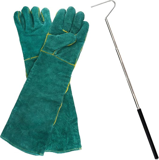 Hamiledyi Animal Handling Gloves Bite With Hook Proof Reinforced Leather Padding Dog Cat Scratch Bird Falcon Protection Grabbing For Reptile Squirrel Snake Bite Lizard Boa Bbq 23inch