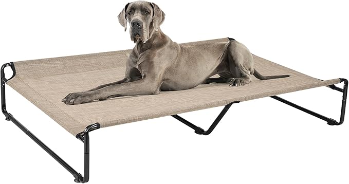 Veehoo Raised Dog Beds for XXL Dogs, Washable Dog Cot with Headrest Sides, Outdoor Elevated Dog Bed with Non-Skid Feet, Breathable Mesh, Cooling Pet Hammock for Indoor or Camping, 59", Beige