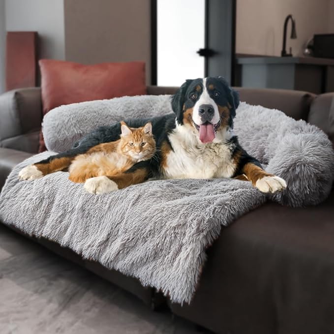 Tinaco Calming Dogs/Cats Bed Mats, Dog Pad Washable Removable Couch Cover, Plush Long Fur Mat for Pets, Waterproof Lining, Perfect for Small, Medium and Large Dogs and Cats (Light Gray, 59"x39")