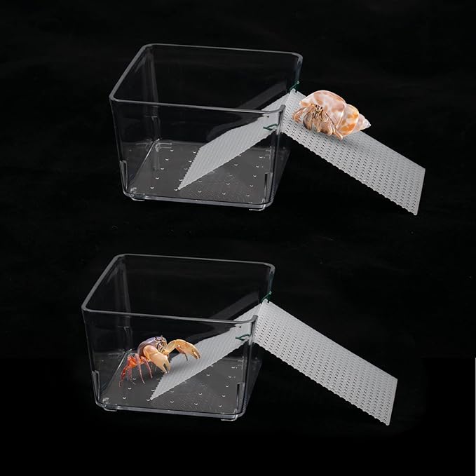 2 Pack Transparent Aquarium Tank with Climbing Ramp, Crab Habitat for Small to Medium Hermit Crabs