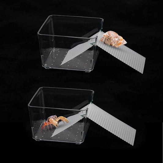 2 Pack Transparent Aquarium Tank with Climbing Ramp, Crab Habitat for Small to Medium Hermit Crabs