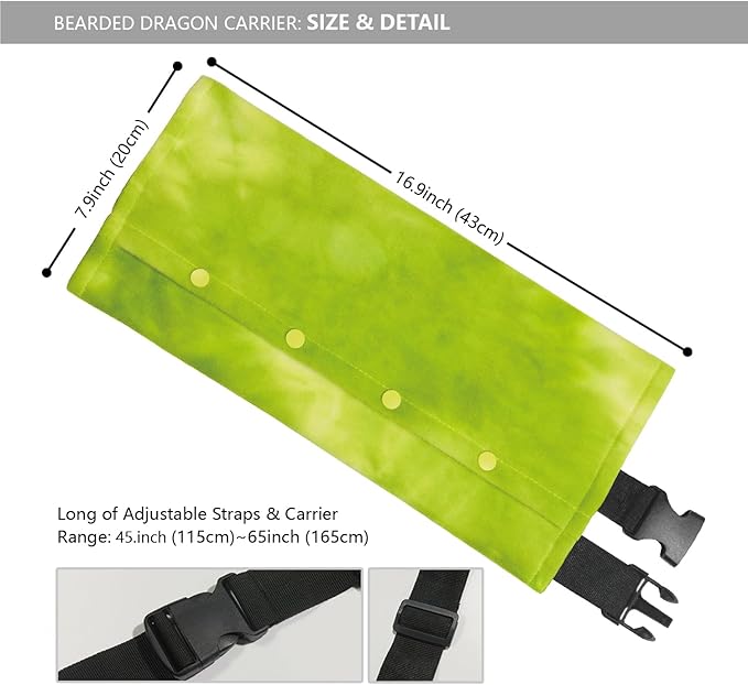 Bearded Dragon Leash and Harness Set, Beardie Carrier, Lizard Adjustable Harness with Leather Wings and Sling Bag, Reptile Small Pet Backpack Batwing Accessories (Green)