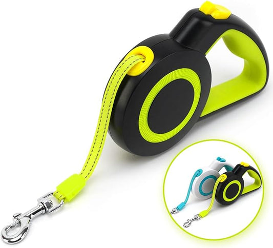 enrgticdg Retractable Dog Leash,Night Reflection,Light Weight Leash for Small to Medium Dogs/Cats,Stainless Steel Spring,Strong Nylon Tape, One-Handed Brake (Black-Yellow)