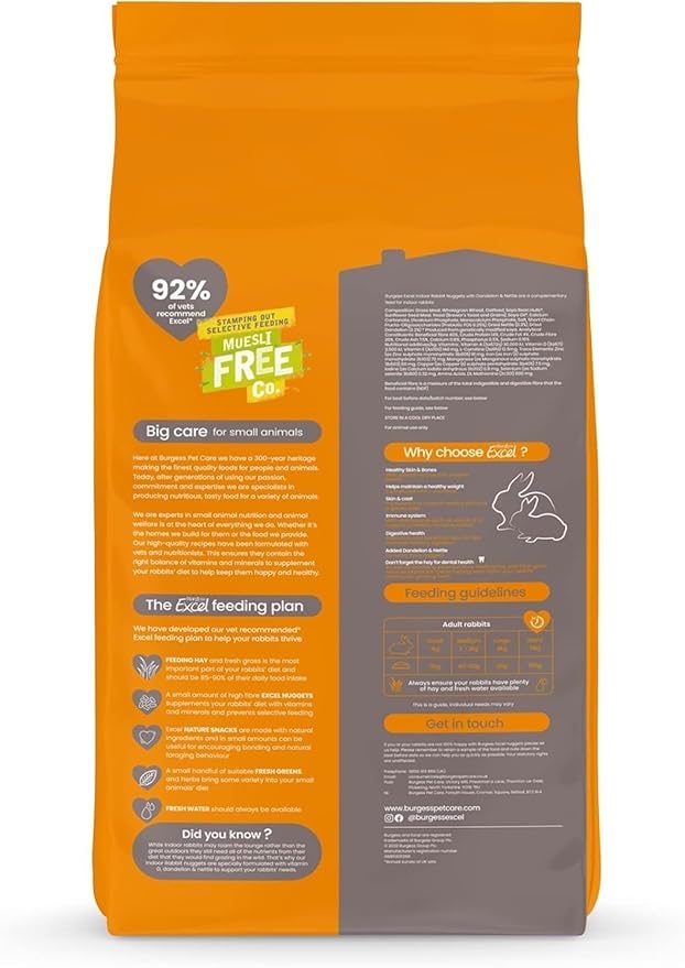 ADSDIA Excel Burgess Indoor Rabbit Nuggets, 1.5 kg