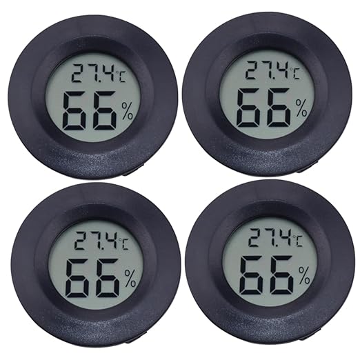 Holibanna 4Pc Digital Humidity and Temperature Gauge Embedded Acrylic Hygrometer for Reptile Pets Compact Humidity Monitor for Home Use Black