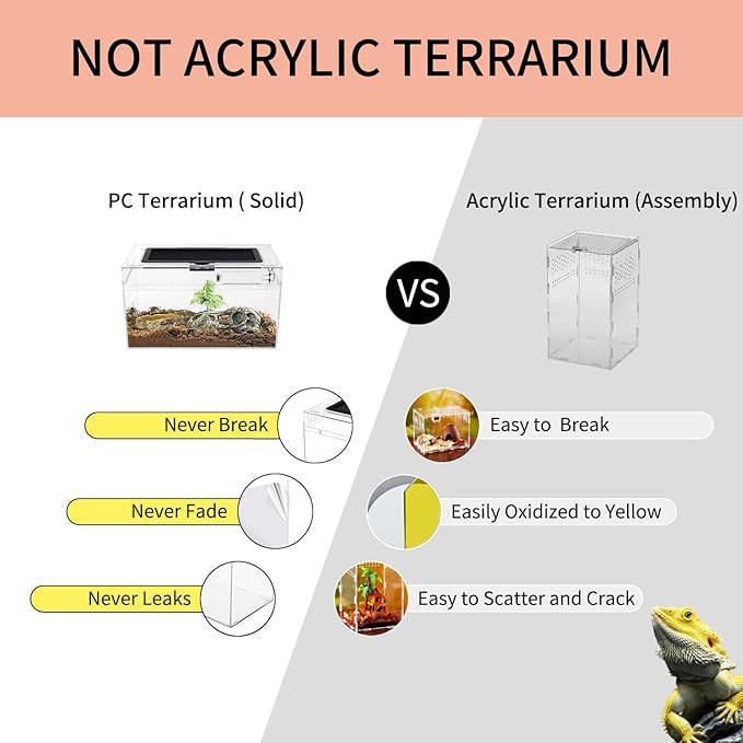 Mini Reptile Terrarium Set,12" x 7"x 6" Low Reptile Tank with Full View Visually Appealing，for Insect，Fish，Tarantula，Hermit Crab，Jumping Spider，Iguana，Tortoise，Leopard Gecko，Frog，Bearded Dragon