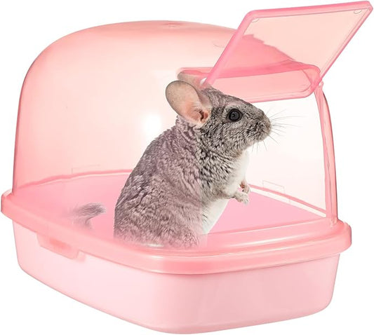 Kisangel Chinchilla Dust Bath House Pink Plastic Sand Bath Container for Small Animals Indoor Habitat Decor 9X6X6 Inches