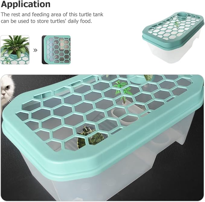 Mikikit Reptile Terrariums Reptile Terrariums Turtle Tank Aquarium, Turtle Habitat Reptile Plastic Terrarium Safe, Turtle Tank with Lid Tortoise from Climbing Escaping Glass Animals Reptisoil