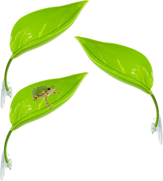 3 Pack Plastic Frog Habitat Platform with Suction Cups Reptile Decorations for Terrarium Dwarf Frogs Tank Accessories Decor Turtle Basking Platforms for Amphibian (Green)