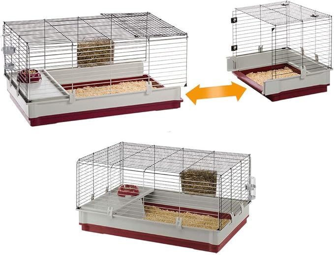Ferplast Krolik Extra-Large Rabbit Cage w/Wire Extenstion | Rabbit Cage Includes All Accessories & Measures 55.9L x 23.62W x 19.68H & Includes All Accessories | 1-Year Manufacturer's Warranty
