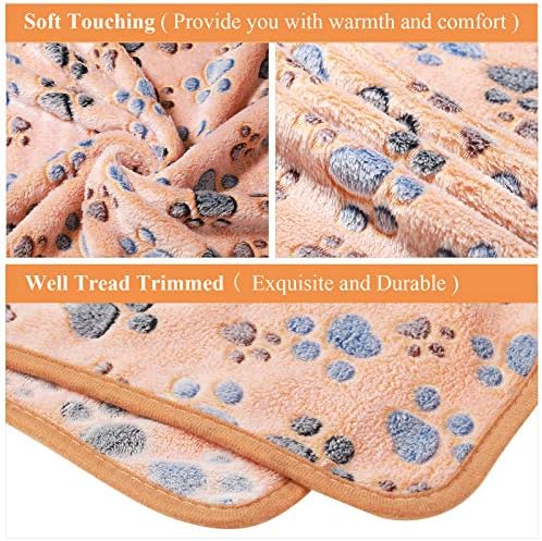 Tatuo 4 Pcs Dog Blanket for Pet Cat Blankets Indoor Puppy Teething Stuff Toys Paw Print Fleece Blanket Warm Sleep Mat for Guinea Pig Cage(White, Coffee, Pink, Purple,Medium(30 x 20.5 Inch),Square)