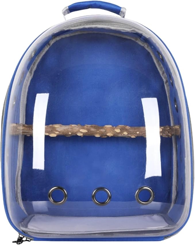 Bird Backpack, Lightweight and Breathable Outdoor Travel Backpack with 12 Breathable Holes, Wooden Pole, Adjustable Shoulder Strap for Birds and Pets (Deep Blue)