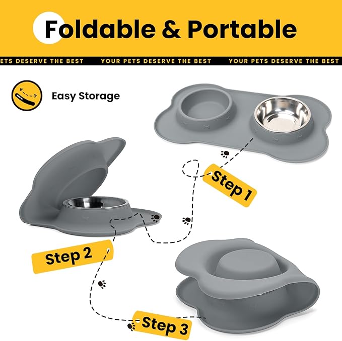 Conlun Stainless Steel Dog Bowls with Non-Slip Silicone Mat, Spill Proof Food & Water Bowls Set, Easy Clean Puppy Food Dish, Dishwasher Safe, Suitable for Dogs Cats Pet Under 20lbs, Small, Grey