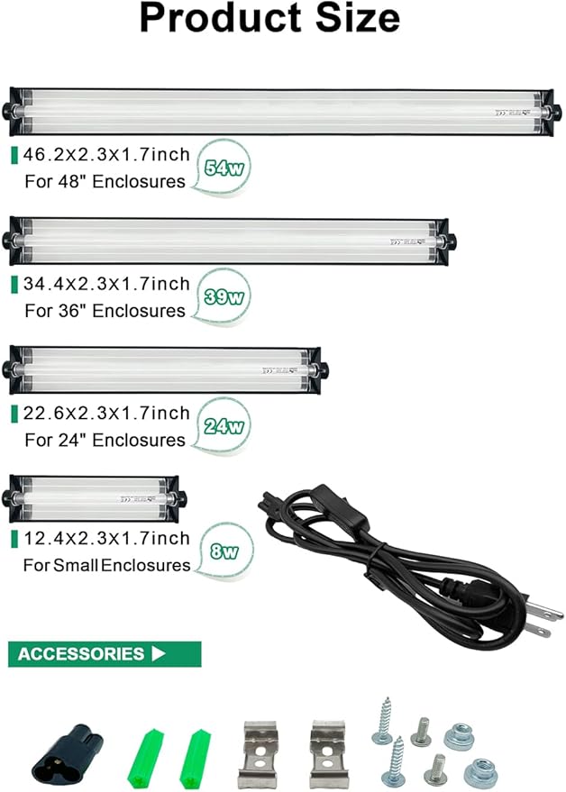 UVB Light for Reptiles, 12 Inch T5 10.0 UVB Reptile Light Fixture 8W, High Output UVA UVB Linear Lamp with Replaceable Bulb for Bearded Dragons, Tortoises & Lizards