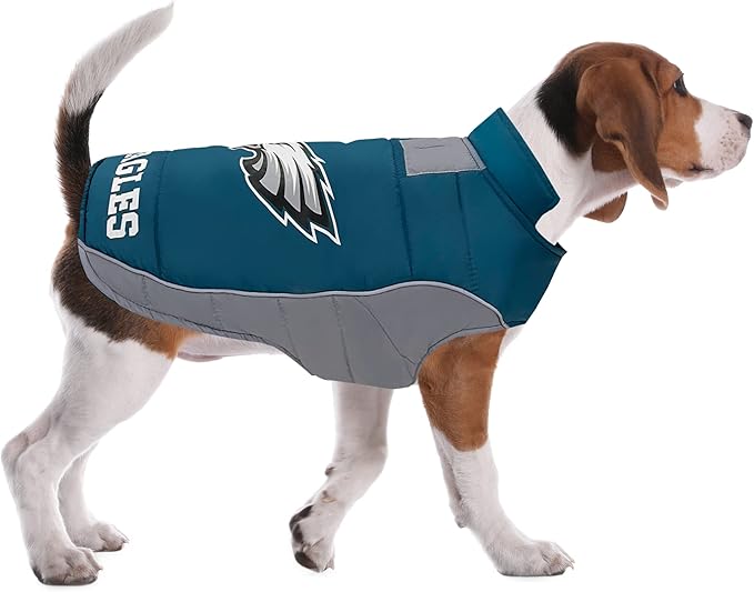 NFL Philadelphia Eagels Puffer Vest for Dogs & Cats, Size Large. Warm, Cozy, and Waterproof Dog Coat, for Small and Large Dogs/Cats. Best NFL Licensed PET Warming Sports Jacket