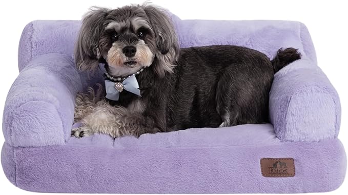 Hollypet Fluffy Dog Cat Bed Pet Couch Beds Plush Soft Warming Washable Puppy Bed for Small Medium Dogs and Large Cats, Light Purple, 24" L x 18" W x 10" Th