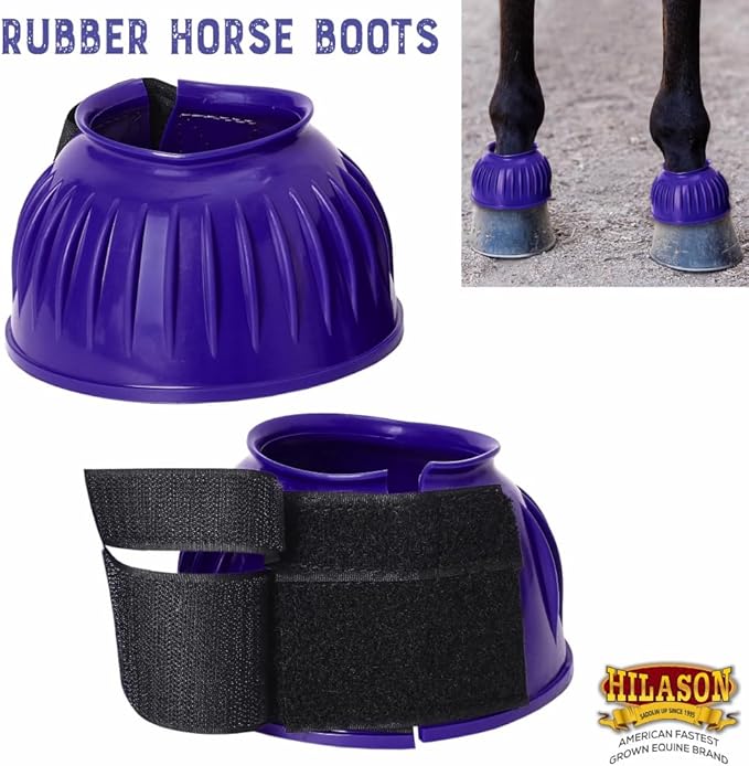HILASON Western Horse Rubber PVC Ribbed Double Hook and Loop Bell Boots Training Protective Shock Absorbing Leg