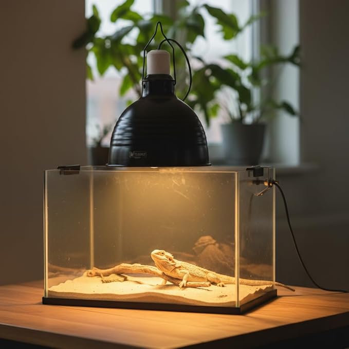 8.5 Inch Reptile Light Fixture,High Reflective Aluminum Shade, Ceramic E26 Socket with Independent Switch, Supports Up to 150W UVB/UVA/Basking Bulbs for Bearded Dragons, Turtles, Lizards & Terrariums
