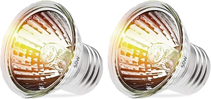 50W Reptile Heat Lamp Bulbs - UVA UVB Bulbs- Light Turtle Heat Lamp for Reptiles and Amphibian Tanks, Terrariums and Cages - 110V Turtle Reptile Heat Bulbs with E26 Screw Cap Base 2-Pack