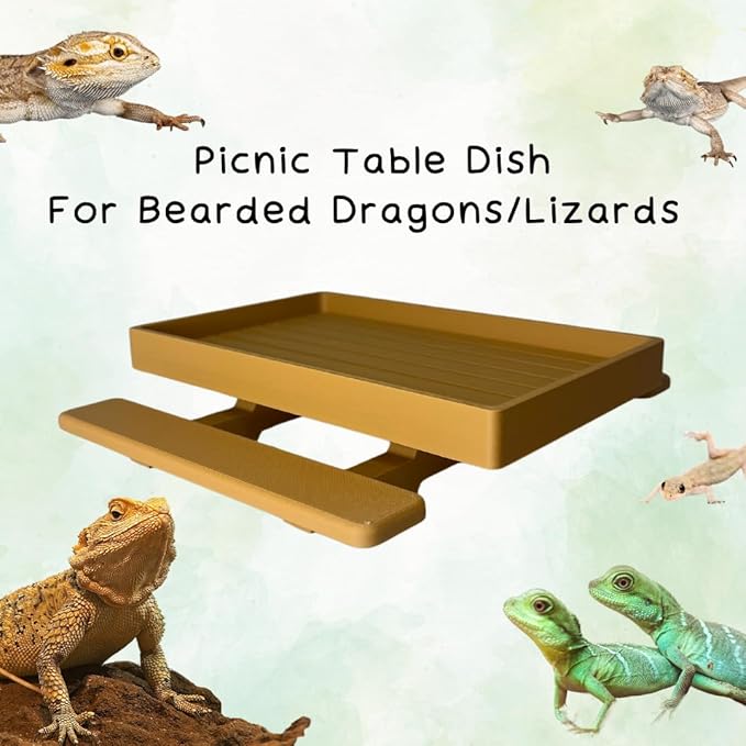 REEFSHAPE Terrarium Picnic Table for Bearded Dragons, Lizards, Geckos, and More! | Platform Accessory for Terrarium Habitats | Made in USA (Tan)