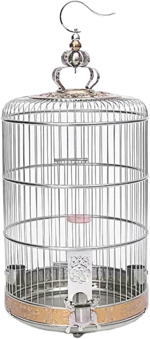 Bird Cage Parrot Cage Stainless Steel Birdcages Metal Round Bird Cage House Carrier Creative Retro Bird Carriers for Home Garden Flight Birdcage(45.5 * 63cm)
