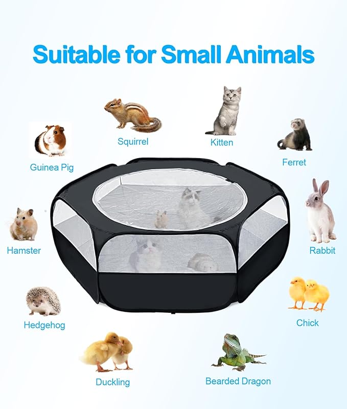 Small Animal Playpen with Cover, Portable Pop Up Pet Enclosure for Rabbits, Guinea Pigs, Hamsters, Chinchillas, Ferrets & Kittens, Indoor Outdoor Waterproof Play Pen, Cage Tent & Chick Brooder Box
