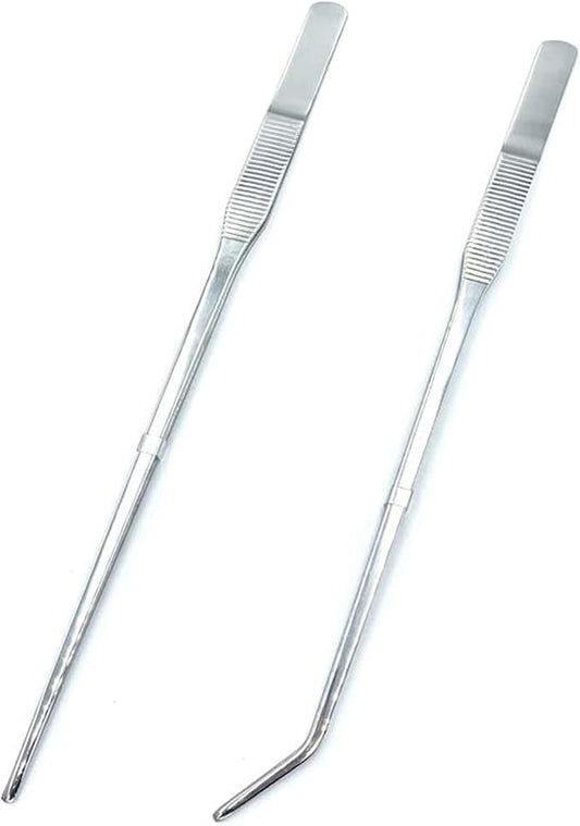 FRUTA Long Reptiles Feeding Tongs Stainless Steel Straight and Curved Tweezers Set Polished Aquarium Tweezers Feeding Tools for Reptiles Lizards Bearded Dragon Gecko Snake Bird Aquatic Plants- Silver