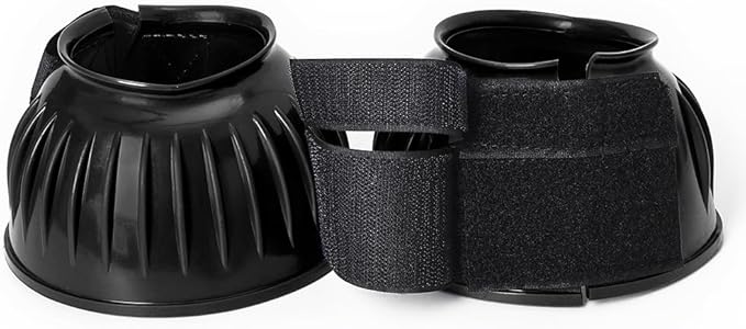 HILASON Western Horse Rubber PVC Ribbed Double Hook and Loop Bell Boots Training Protective Shock Absorbing Leg