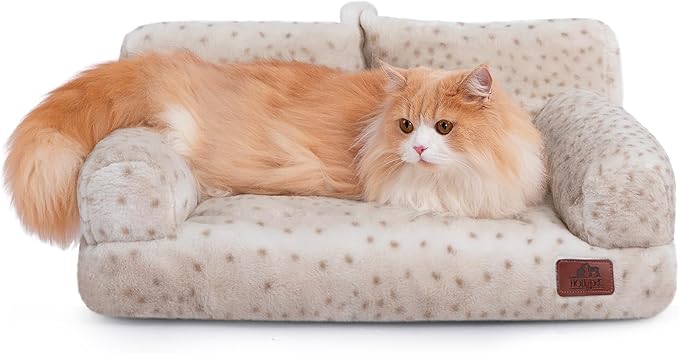 Hollypet Fluffy Dog Cat Bed Pet Couch Beds Plush Soft Warming Washable Puppy Bed for Small Medium Dogs and Large Cats, Leopard, 24" L x 18" W x 10" Th