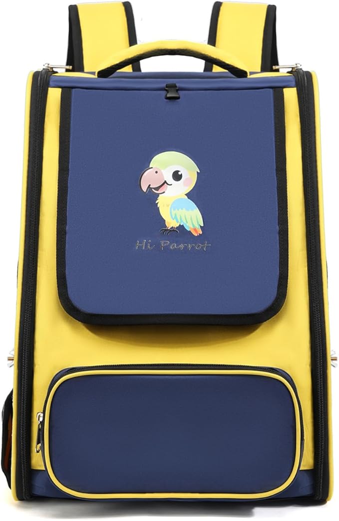Portable Bird Travel Carrier Backpack for Small Birds Including Perch and Feeder 32x43x28cm Nylon Fabric Blue Pink White