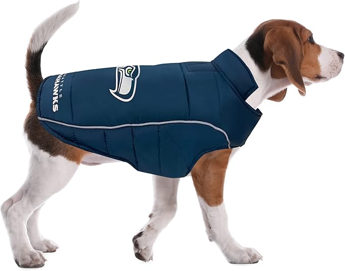 NFL Seattle Seahawks Puffer Vest for Dogs & Cats, Size Medium. Warm, Cozy, and Waterproof Dog Coat, for Small and Large Dogs/Cats. Best NFL Licensed PET Warming Sports Jacket