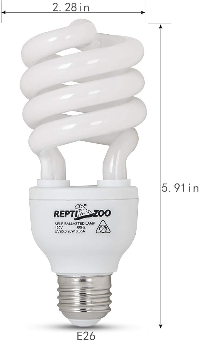 REPTI ZOO Energy Saving Lamps UVB Bulb,Spiral Compact 15 Watts 26 Watts UVB 5.0 Reptile Light Bulb Fit for Rainforest Type Reptile/Snake/Lizard/Insect/Turtle/Tortoise